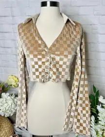 Boutique Champagne Gold Checkered Top