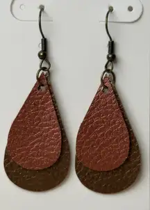 Elegant Brown and Gold Faux Leather Teardrop Earrings