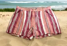 Old Navy Womens Shorts Sz 18 Red Peach White‎ Striped Linen Blend Drawstring