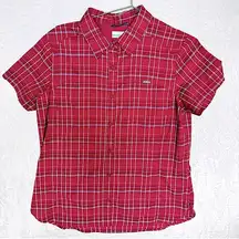 Columbia PFG Burgundy Plaid Shirt Outdoor Fishing Short Sleeve Moisture Wicking