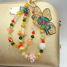 🦋Luxury Bag/Phone Chain Charm/Keychain Colorful Filigree Butterfly Crystal Beads
