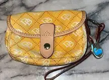 Dooney & Bourke  Classic Signature Wristlet Yellow Orange Leather Wallet Purse