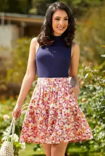 Modcloth Dolls On Parade Tiered Skirt Casusl Cotton Aline Mini Pink Orange M NWT