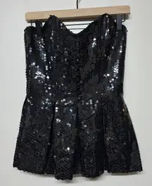 Nina Ricci Paris Black Sequin Strapless Bustier Corset Top Size 8 Elegant Party
