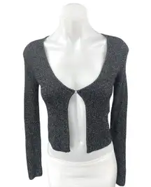 Abercrombie & Fitch Women's Black Metallic Long Sleeve Knit Crop Sweater Top XXS