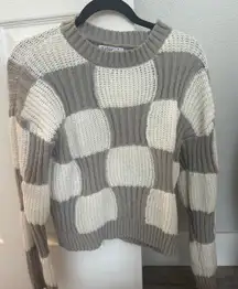 Grey And White Checkered Sweater 