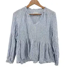 Rails Womens Blue White Stripe Linen Blend Peasant Blouse Tunic Top Size Small