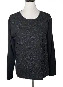 Chico's Design Stretch Knit Embroidered Top Size 3 (XL)‎ Black Statement Piece