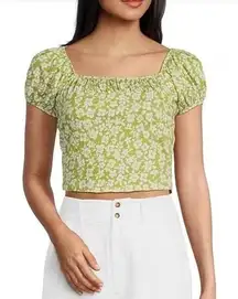 Billabong Flirt On Puff Sleeve Ditsy Floral Print Square Neck‎ Crop Top Sz S NWT