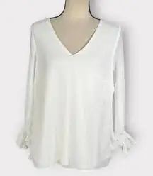 Chaus New York Women's Med White Long Sheer Sleeves Chiffon V-Neck Blouse