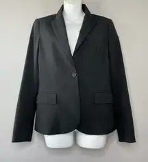 THEORY Wool Blazer Jacket Size 6 Black Crinkle Stripe Office Professional Work