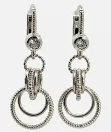 Judith Ripka Triple Hoop Circle Drop Earrings in Sterling Silver 925