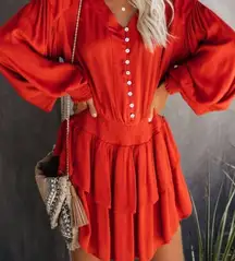 NWT  Boho Peasant Dress Smocked Burnt Orange Terracotta Mustard Seed size M