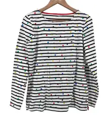 Boden Striped Long Sleeve Shirt Rainbow Polka Dot Cotton Boat Neck Women US 8