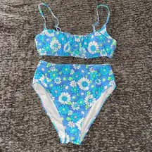 Blue Floral Bikini High Rise Set Small