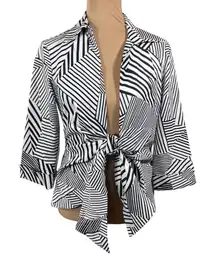 Mishca Tie Front Jacket Black White Size S Small Stretch