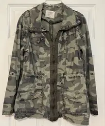 Ashley by 26 International Green Camo Cargo Roll-tab Sleeve Zip Up Jacket Medium