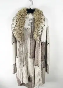 CHICO’S Wool Angora Rabbit Hair Cashmere Blend Faux Fur Collar Long Cardigan