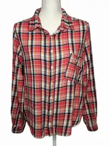 CP Shades Button Front Flannel Shirt Size Small Plaid Asymmetrical Pocket Casual