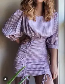 ZARA‎ Purple Gingham Puff Sleeve Rushed Mini Dress Size Small BLOGGERS FAV