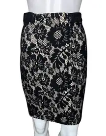 Plenty by Tracy Reese Skirt Womens 0 Platinum Black Lace Pencil Straight Party