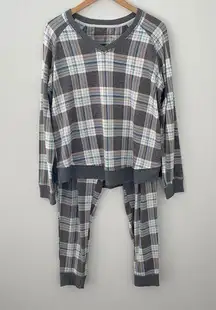 Cuddle Duds Women's Plaid Pajama Set PJ Pants Top Sleepwear Gray Size Medium