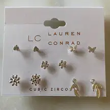 NWT LC Lauren Conrad Silver Tone Nature Shape Earring Set