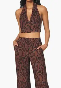 We Wore What NWT  Bella Halter Crop Top Vest Waist Coat Snakeskin Pattern Brown szM