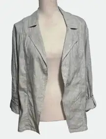 Chicos Size 3 US XL Micro Stripe Pinstripe Jacket Linen Blend Blue White