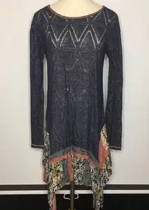 ODDI Boho Navy Knit Tunic Dress Peplum Hem Medium