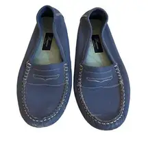 Bragano Blue Leather with White Stitching Slip On Loafers