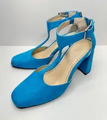 Adrienne Vittadini Sandals Size 6.5 Blue Poetic Block Heel Ankle Strap