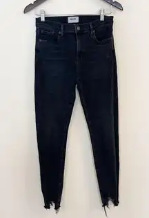 Agolde Sophie Skinny Crop Ankle Fit Jeans Chewed Raw Hem Black Denim Size 27