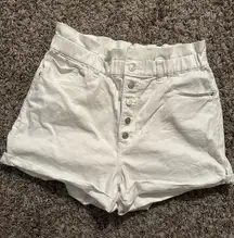 Women’s L  Shortie Super High Rise Denim Shorts Stretch White Paperbag