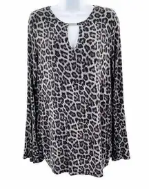 2/$30 Michael Kors Grey Animal Cheetah Leopard Print Cut Out Blouse Top