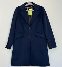 Coat Blue Size 10 Knee Length Buttons Pockets Collar Lined