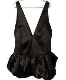 Nasty Gal Dress Womens Size 8 Black Satin  Low Plunge Puffbal Hem Structured NWT