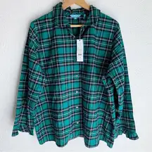 Draper James Plaid Button Up Sleep Top Green NWT Sz 1X