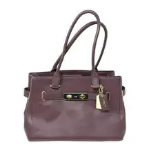 Coach  Women's Swagger Carryall Pebble Leather Satchel Bag Oxblood Maroon