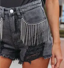 Black Denim Rhinestone Jean Shorts 