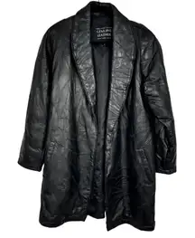 Vintage Black Leather Patchwork Trench Coat Womens M Goth No Belt Damaged