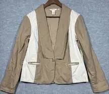 Sundance Women’s Blazer Jacket Sz M Linen Cotton Color Block Tan Ivory Career