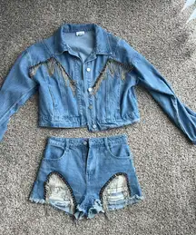 Le Lis Jacket Denim Rhinestone Fringe