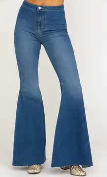 Free People Float On Flare Jeans Medium Wash High Rise Super Flare Size 31