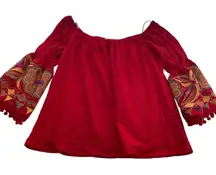 VaVa by Joy‎ Han Embroidered Off Shoulder Top Festival Bohemian Hippie S