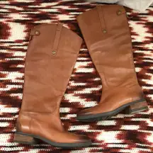 Sam Edelman Brown Cognac Leather Tall Knee High Penny Wide Calf Riding Equestrian Boots Size 6M #western #boho #indie Measurements in pics