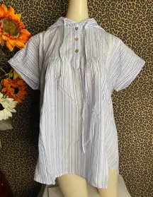 ✅3/$30✅ NWT  White/Blue Stripe Short Sleeved Cotton Hooded Top | SMALL |