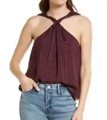 Frame Draped Textured Silk Halter Top Blouse Cabernet