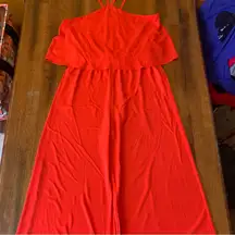 Vince Camuto Jumpsuit 12 Red Orange Romper Dressy Casual Wide Leg Off Shoulder