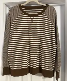 Eddie Bauer Brown and White Striped Crewneck Sweater
